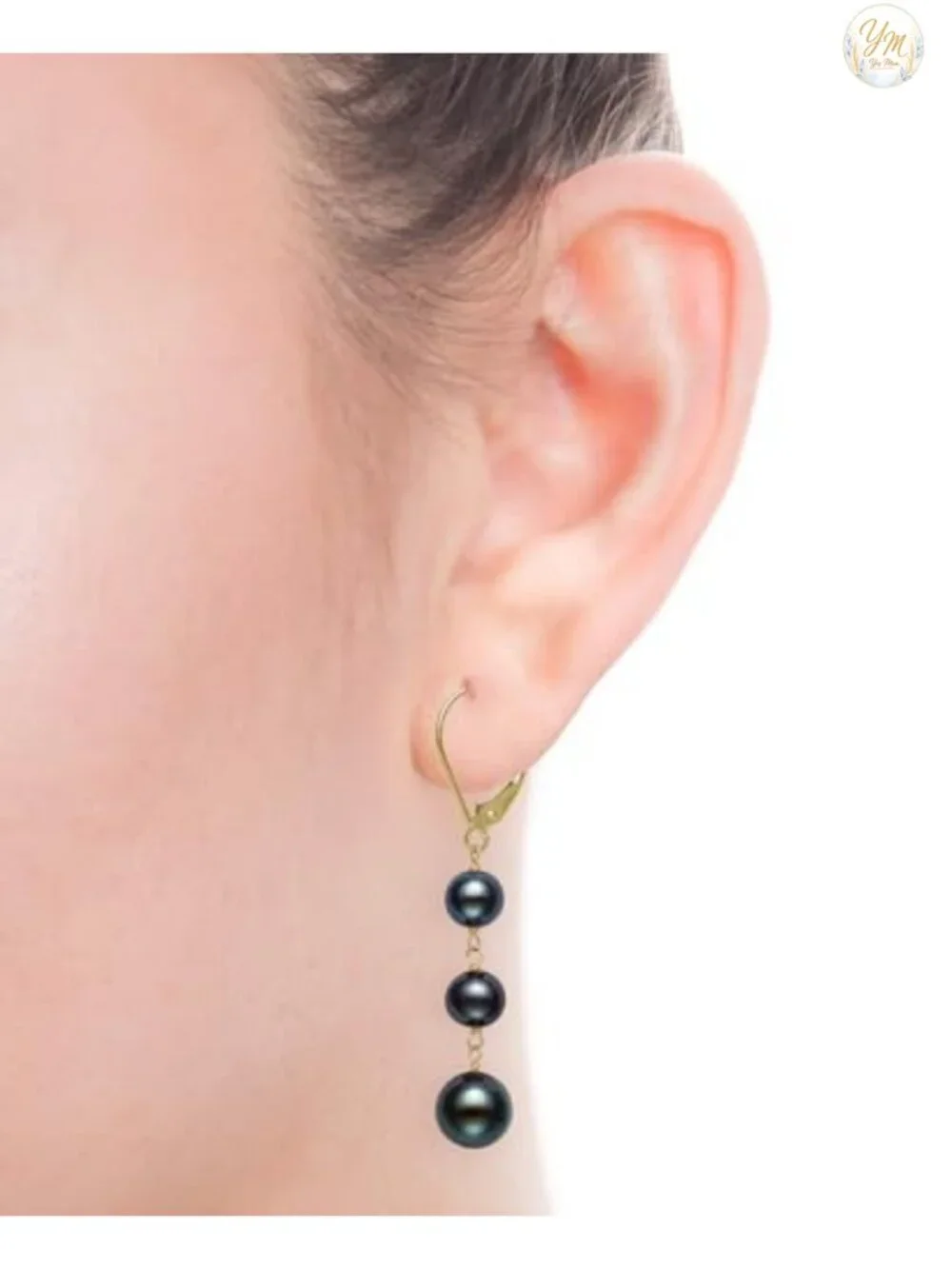 Genuine Freshwater Pearl Drop Earrings 14K Yellow Gold Leverback